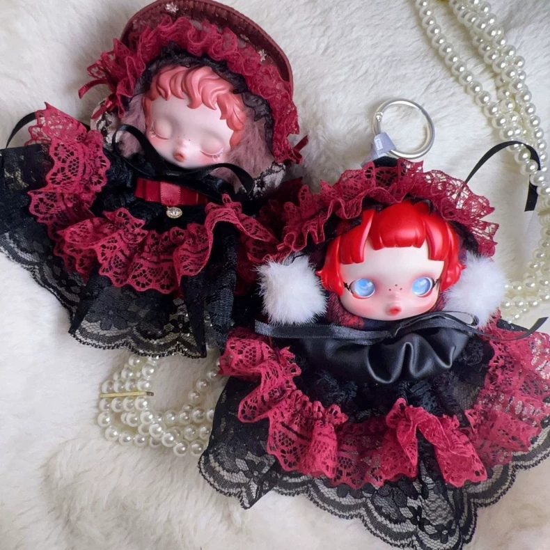 Skullpanda Red & Black Lace Plush Outfit - Fashion-Forward Elegance with Detachable Accessories & Warm Comfort - Image 3