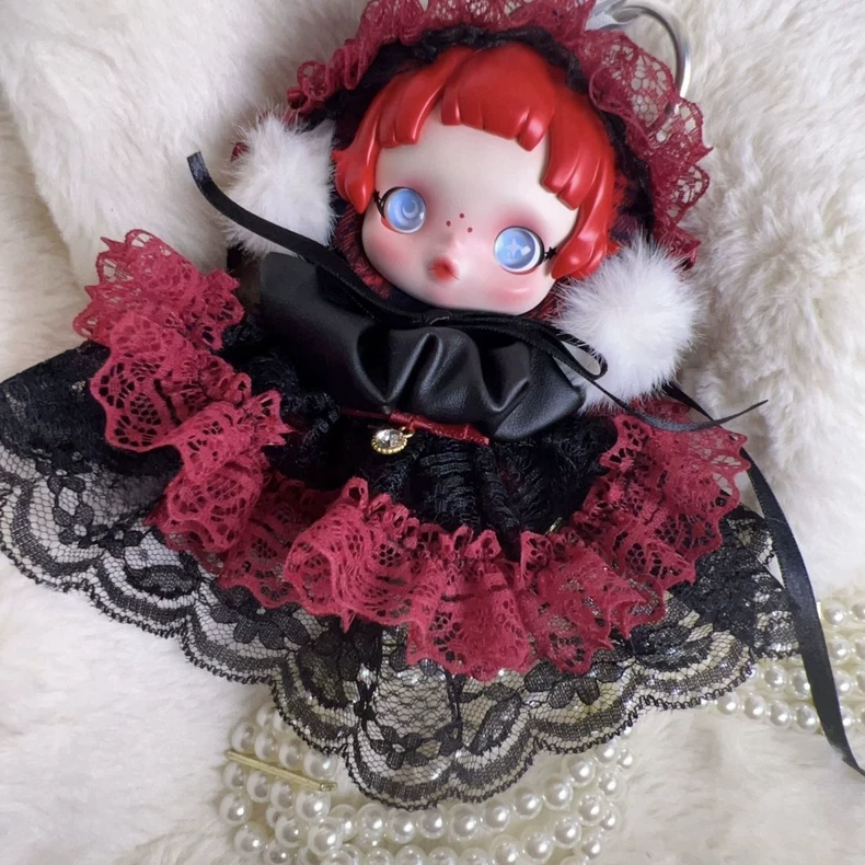 Skullpanda Red & Black Lace Plush Outfit - Fashion-Forward Elegance with Detachable Accessories & Warm Comfort - Image 4