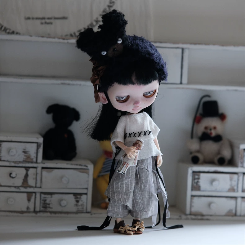 Japanese-Style BLYTHE Doll Outfit for OB22 OB24 – Adjustable Linen Top & Skirt Set, Muted Tones, Durable & Versatile - Image 2