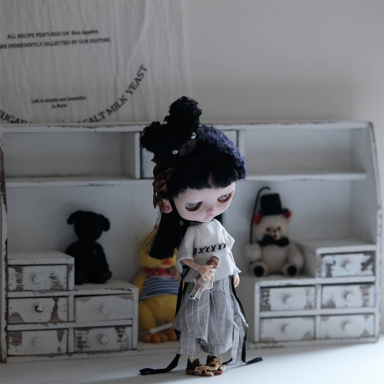 Japanese-Style BLYTHE Doll Outfit for OB22 OB24 – Adjustable Linen Top & Skirt Set, Muted Tones, Durable & Versatile - Image 3