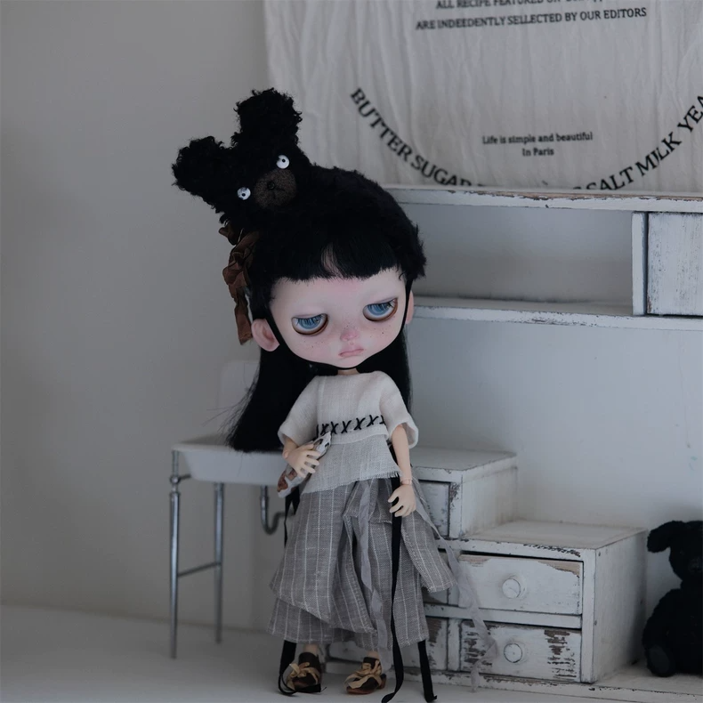 Japanese-Style BLYTHE Doll Outfit for OB22 OB24 – Adjustable Linen Top & Skirt Set, Muted Tones, Durable & Versatile - Image 6