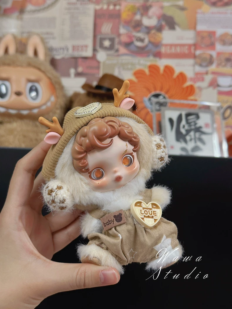 Adorable Skullpanda Doll Outfit – Plush Hat & Overalls with Playful Patterns, Premium Collectible Fashion - Image 1