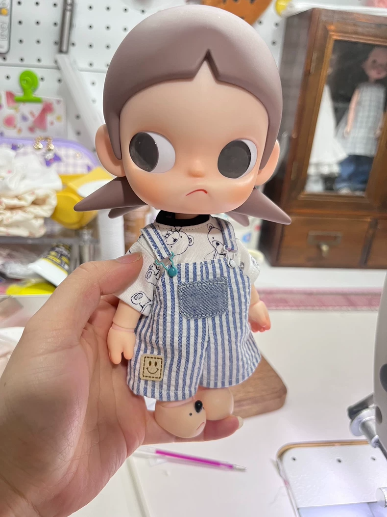 Charming Zsiga BJD 1/8 Bear & Stripes Outfit: Adjustable Overalls, Premium Cotton - Image 1