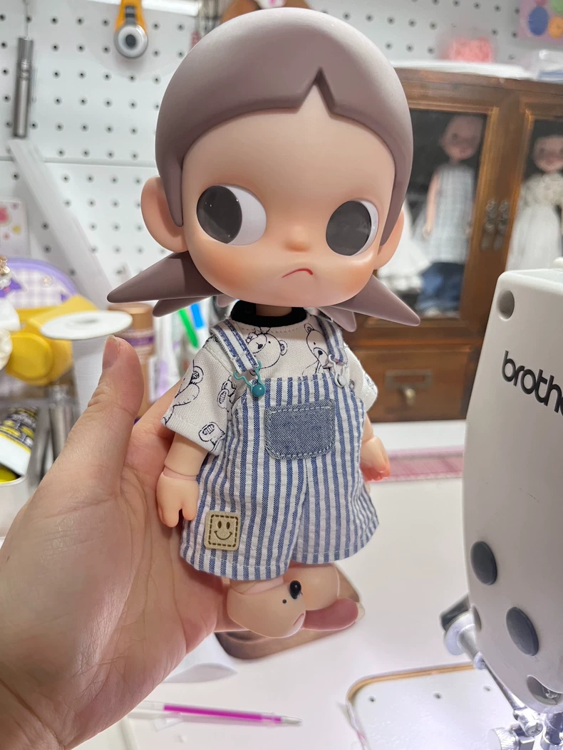 Charming Zsiga BJD 1/8 Bear & Stripes Outfit: Adjustable Overalls, Premium Cotton - Image 2
