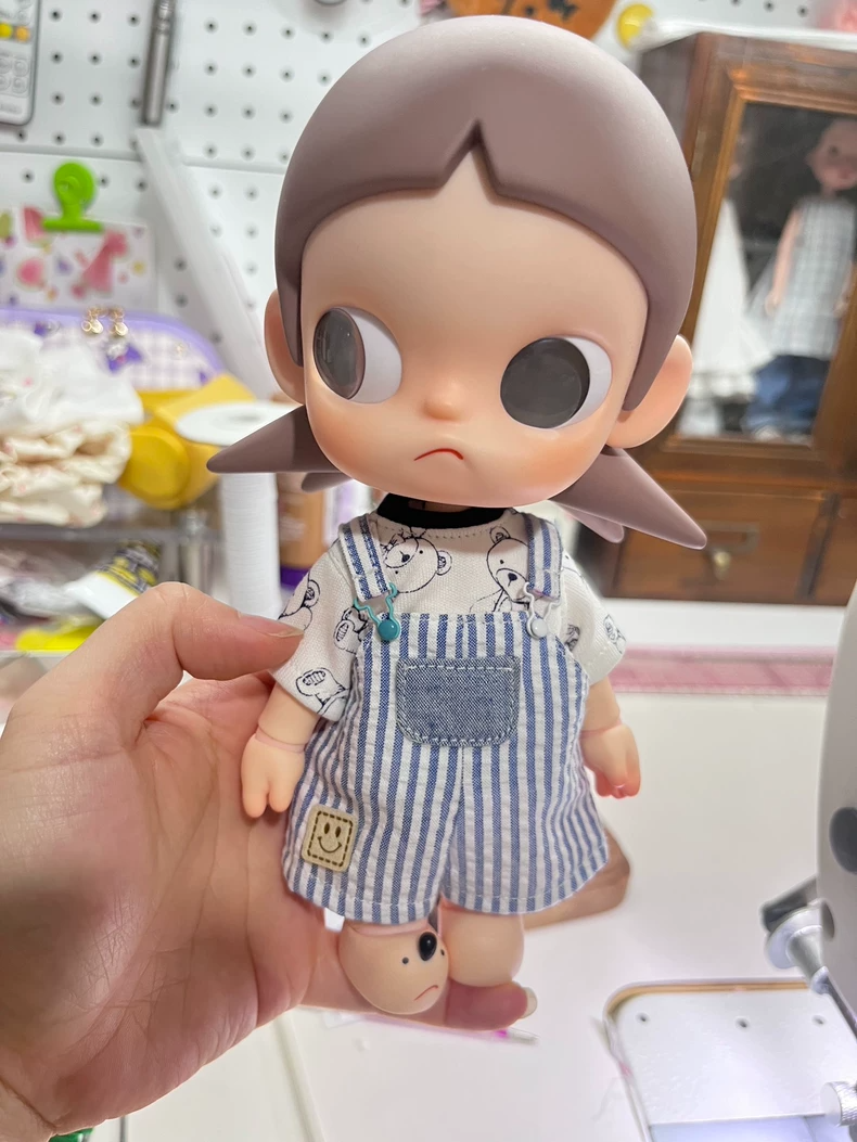 Charming Zsiga BJD 1/8 Bear & Stripes Outfit: Adjustable Overalls, Premium Cotton - Image 3