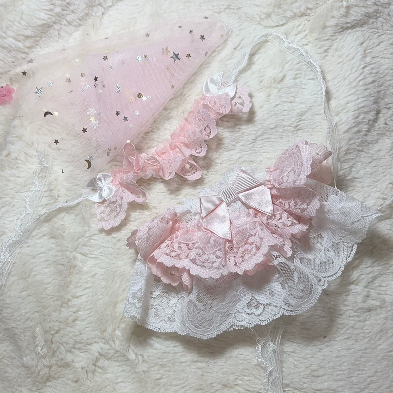 Whimsical Skullpanda Doll Outfit: Black & Pink Lace Dress with Bows & Pearl Accents - Image 6