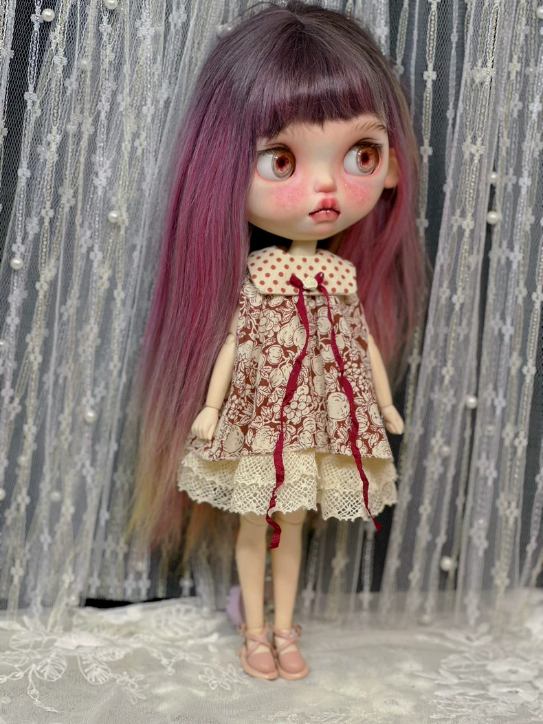Charming Blythe Doll Outfit: Elegant Red & White Dress for ob22, ob24, ob26 – Perfect for Collectors & Creative Play! - Image 2