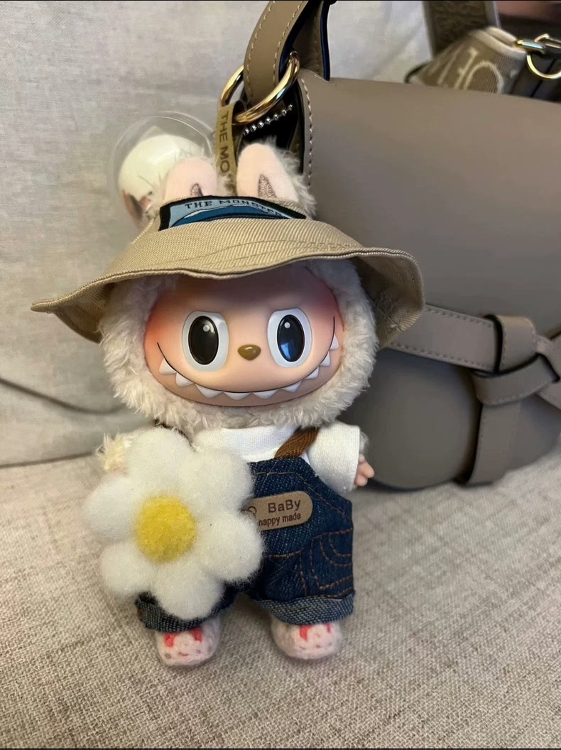 Adorable LABUBU Doll Outfit – Denim Overalls, Hat & Flower Accessory | Premium Fit - Image 1
