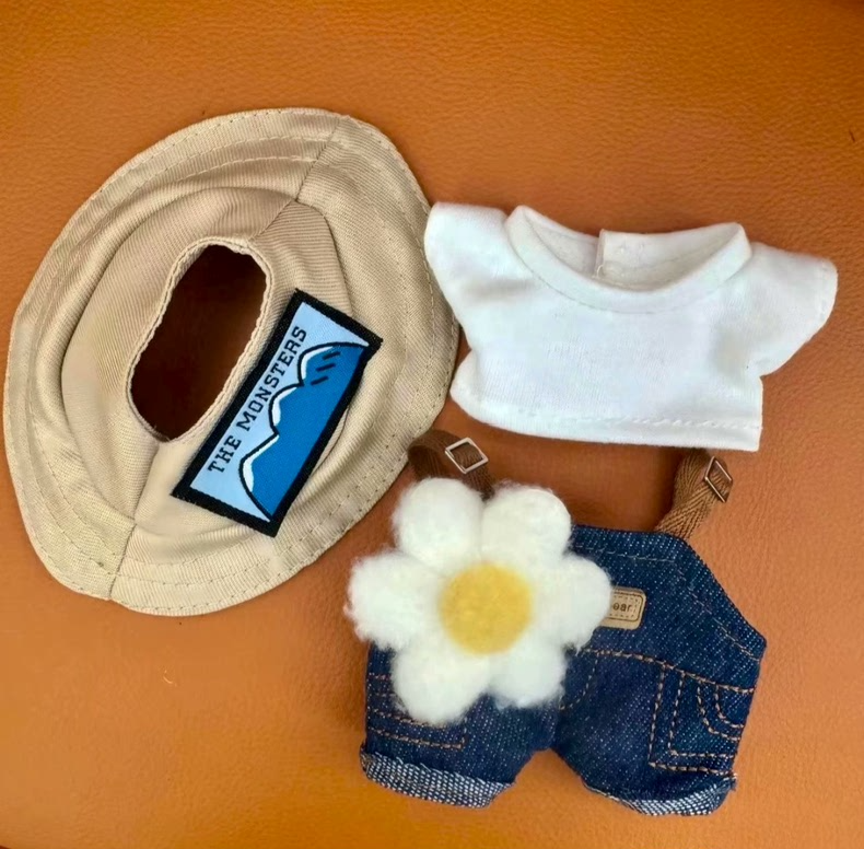 Adorable LABUBU Doll Outfit – Denim Overalls, Hat & Flower Accessory | Premium Fit - Image 3