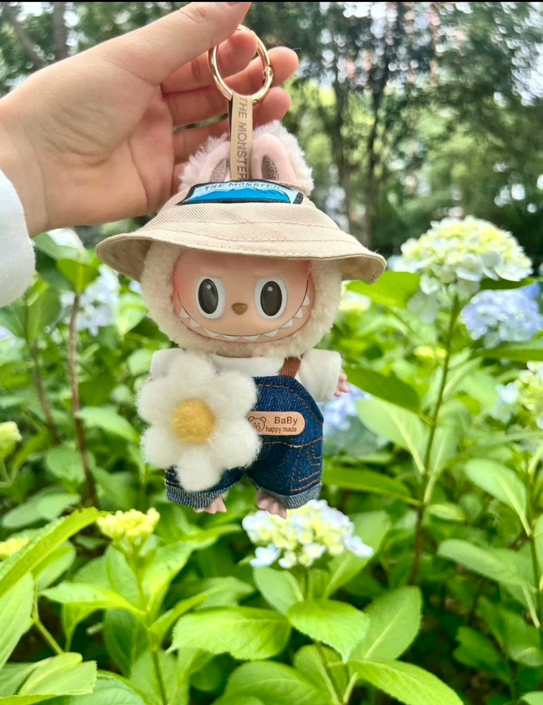 Adorable LABUBU Doll Outfit – Denim Overalls, Hat & Flower Accessory | Premium Fit - Image 4