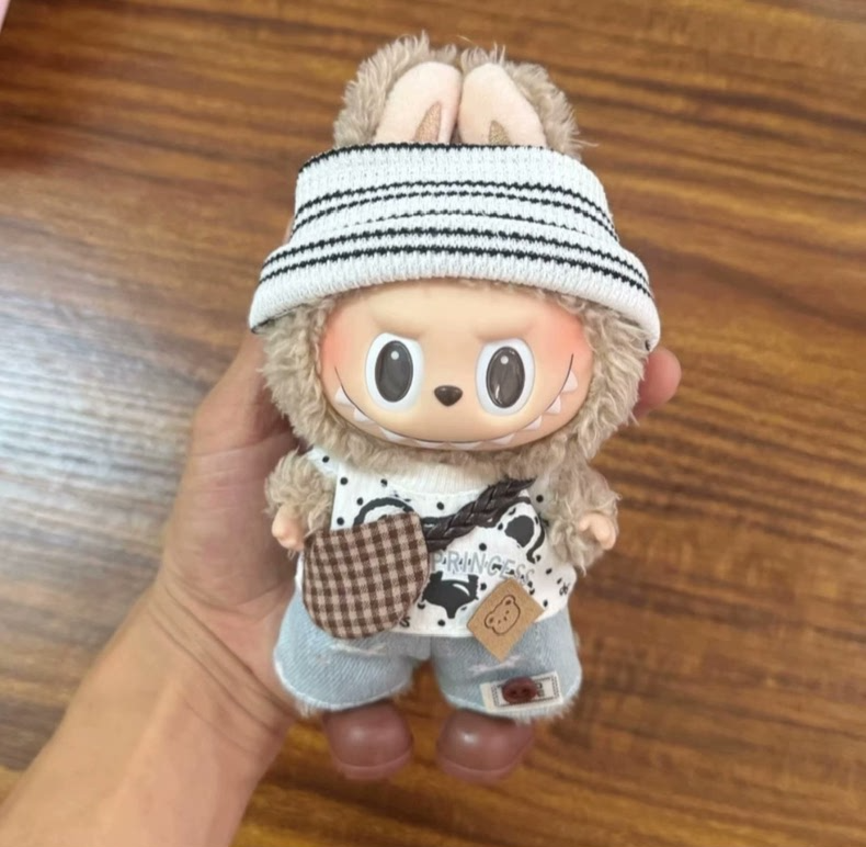 Adorable 6-Piece Labubu Doll Outfit Set: Stylish Hat, Polka Dot Top, Denim Shorts & More! - Image 2