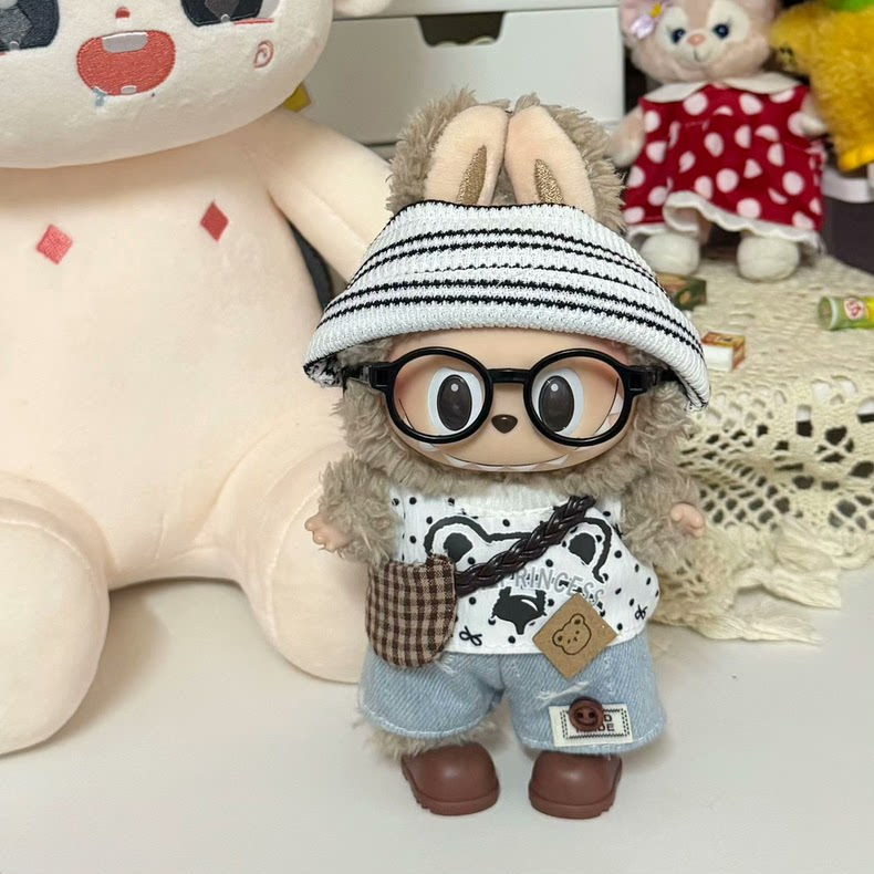 Adorable 6-Piece Labubu Doll Outfit Set: Stylish Hat, Polka Dot Top, Denim Shorts & More! - Image 4