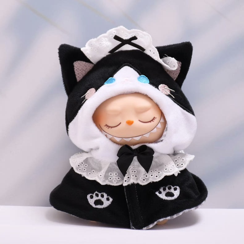 Whimsical LABUBU Cat-Themed Doll Outfit – Soft Plush Hood & Cape with Lace Details - Image 1