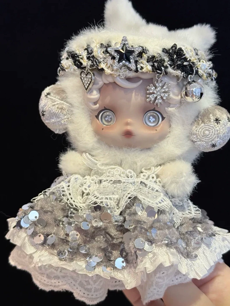 Luxury Skullpanda Doll Outfit: Elegant Sequined Dress & Fluffy Hood for Collectors - Image 1