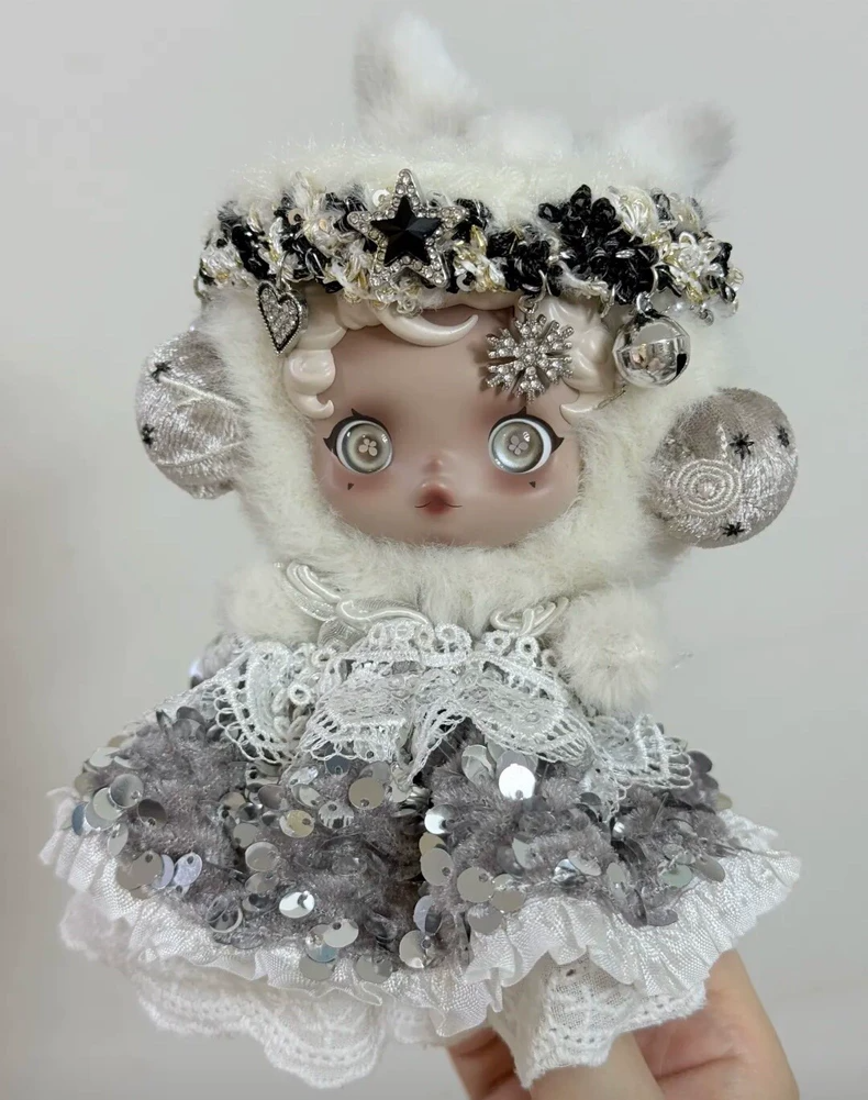 Luxury Skullpanda Doll Outfit: Elegant Sequined Dress & Fluffy Hood for Collectors - Image 2