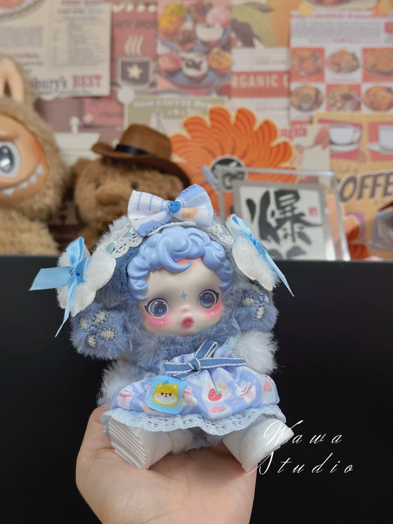 Charming Skullpanda Doll Outfit – Pastel Blue & White Lace Skirt with Strawberry Print | Adjustable & Detachable - Image 4