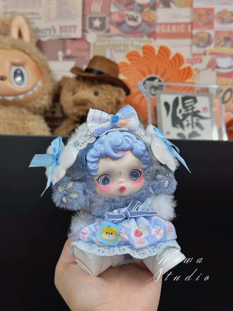 Charming Skullpanda Doll Outfit – Pastel Blue & White Lace Skirt with Strawberry Print | Adjustable & Detachable - Image 5