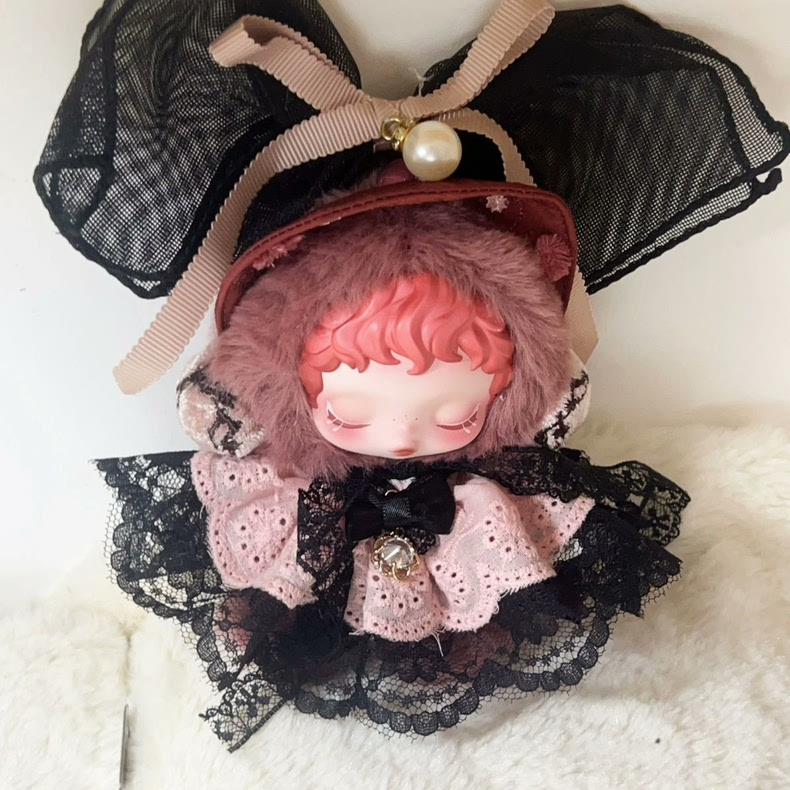 Skullpanda Doll Outfit: Elegant Pastel Pink Lace & Plush Customizable Ensemble - Image 6