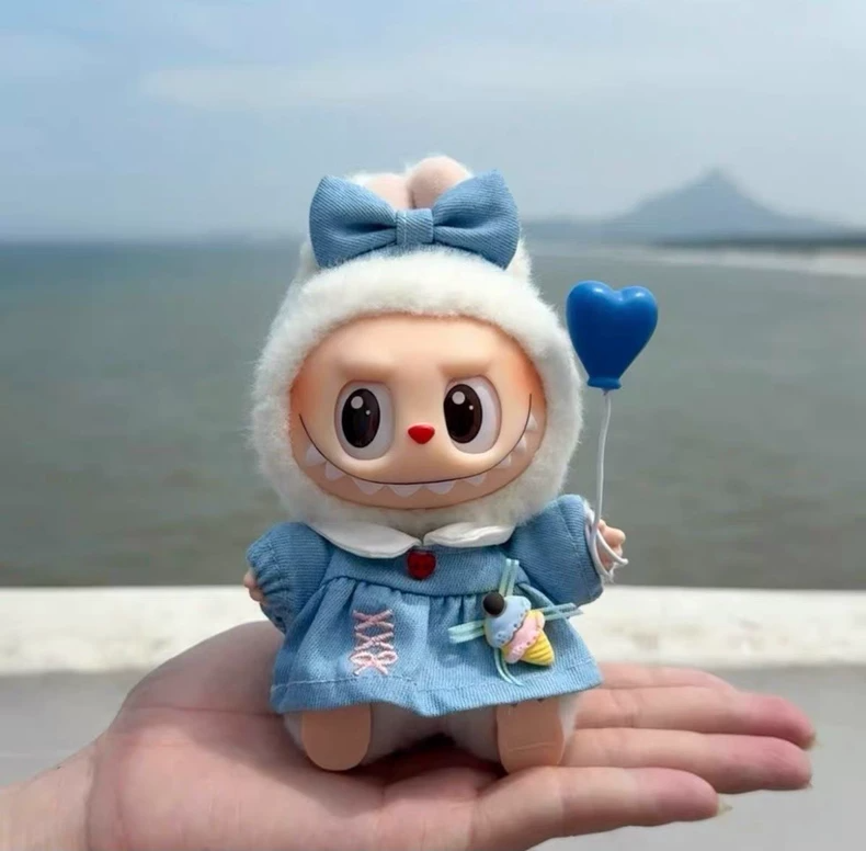 Charming Labubu Doll in Denim Dress with Ice Cream & Balloon Accessories – Adorable & Stylish Collectible - Image 1