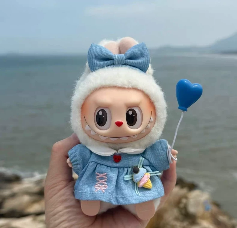 Charming Labubu Doll in Denim Dress with Ice Cream & Balloon Accessories – Adorable & Stylish Collectible - Image 2