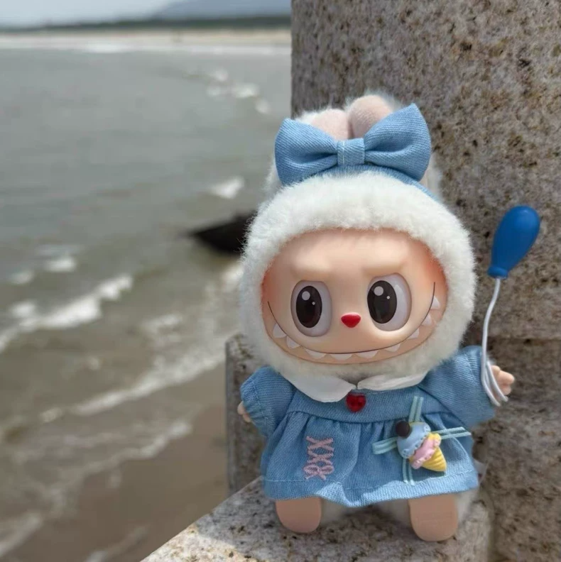 Charming Labubu Doll in Denim Dress with Ice Cream & Balloon Accessories – Adorable & Stylish Collectible - Image 3
