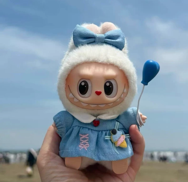 Charming Labubu Doll in Denim Dress with Ice Cream & Balloon Accessories – Adorable & Stylish Collectible - Image 4