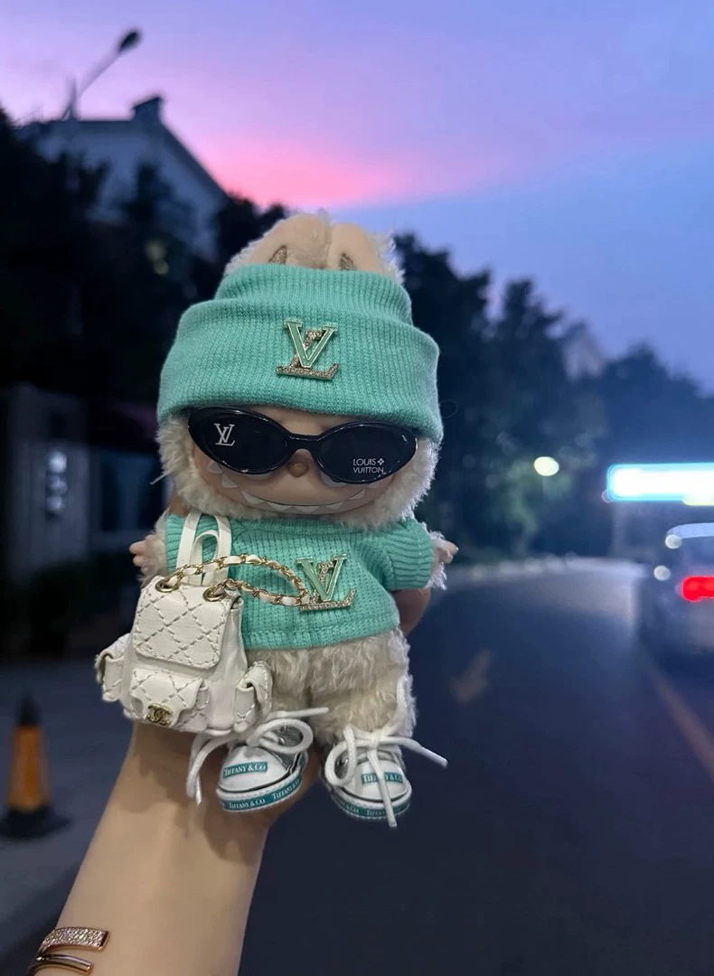 Stylish LABUBU Outfit: Turquoise Hat, Sunglasses, Handbag, Sweater & Sneakers – Premium Collectible Set - Image 2
