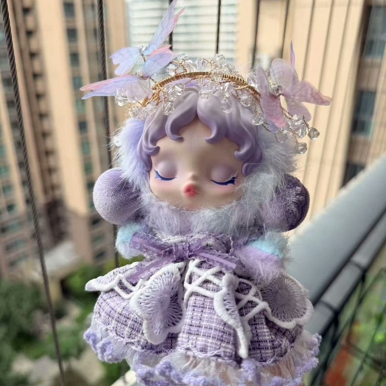 Enchanted Winter Skullpanda Doll Outfit – Lavender Lace & Plush Elegance - Image 1