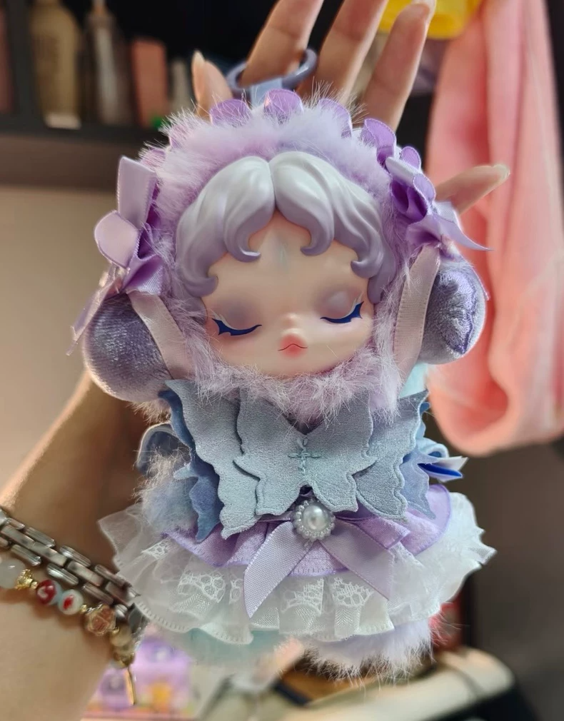 Lavender Elegance Skullpanda Outfit: Luxe Lace & Satin Figurine Dress for Collectors - Image 1