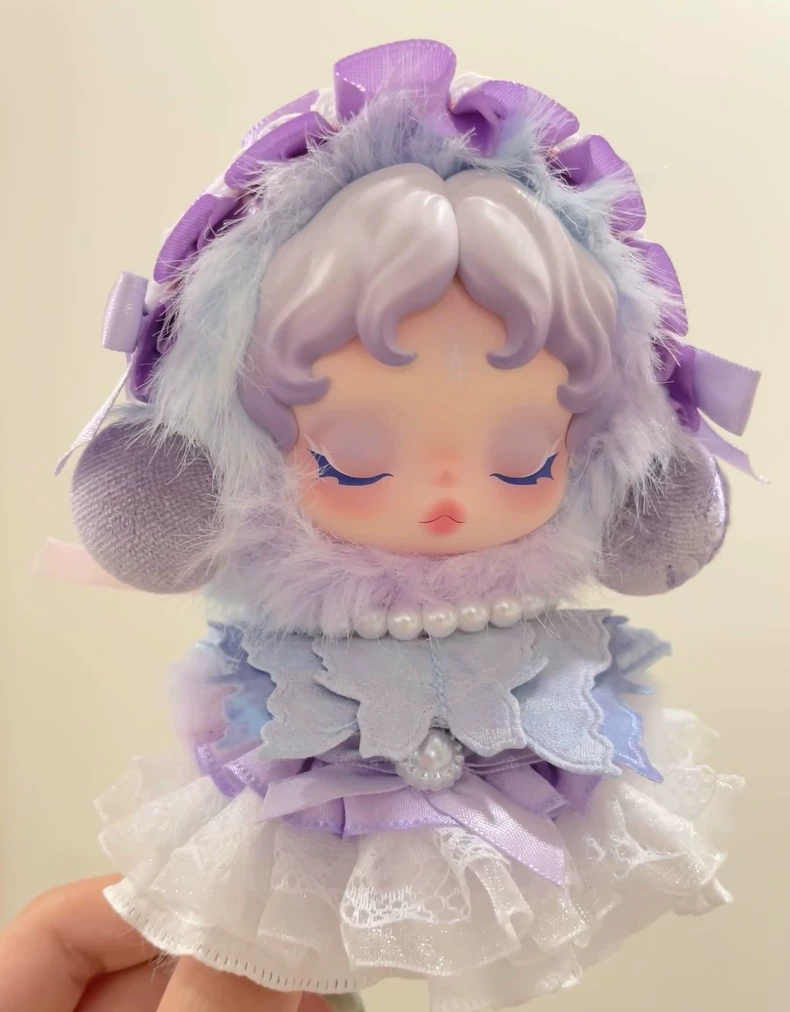 Lavender Elegance Skullpanda Outfit: Luxe Lace & Satin Figurine Dress for Collectors - Image 3