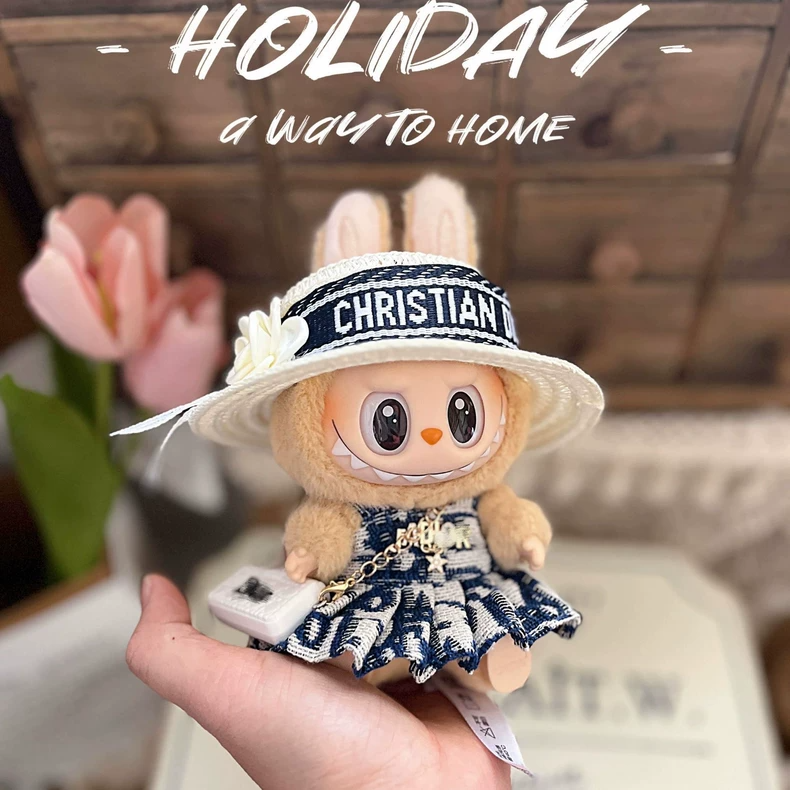 Charming Blue Labubu Doll Outfit: Elegant 17cm Figure Ensemble with Hat, Dress & Accessories - Image 2