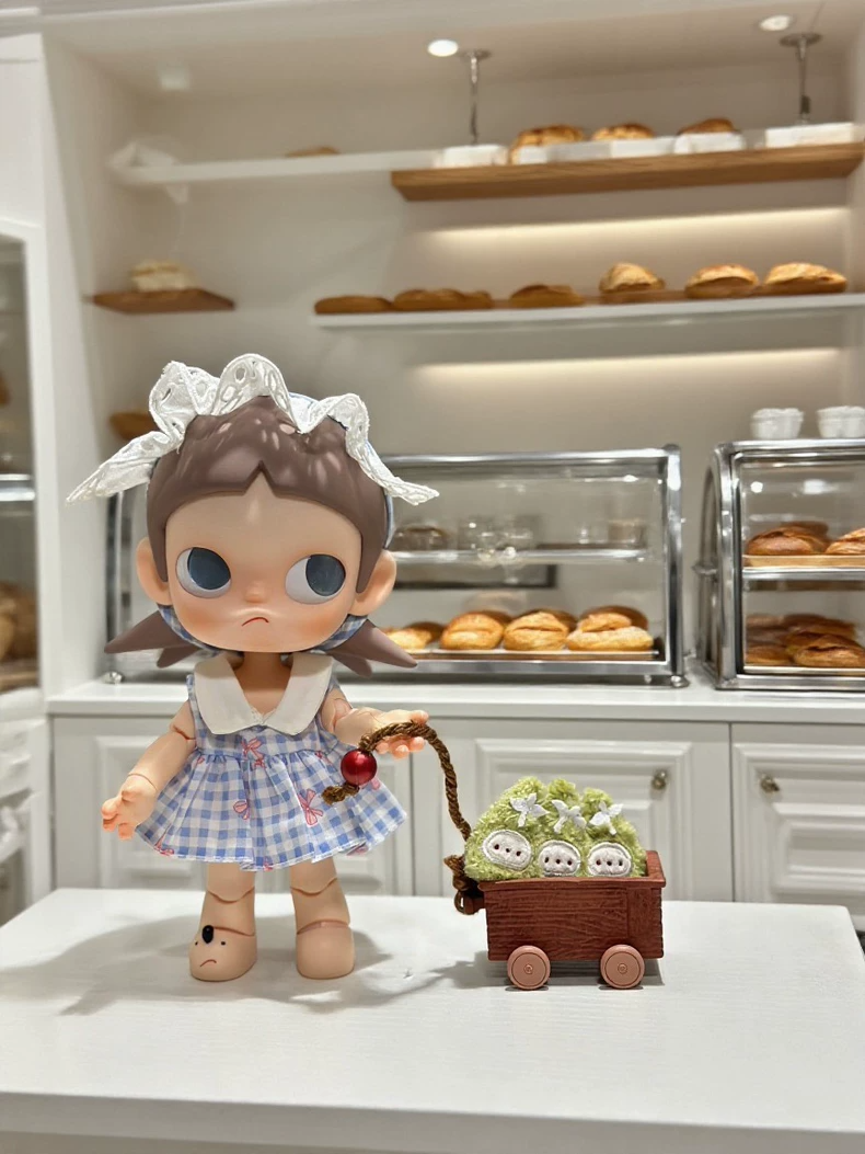 Charming Blue Gingham Zsiga BJD 1/8 Outfit with Pink Bows & Lace Headband - Image 1
