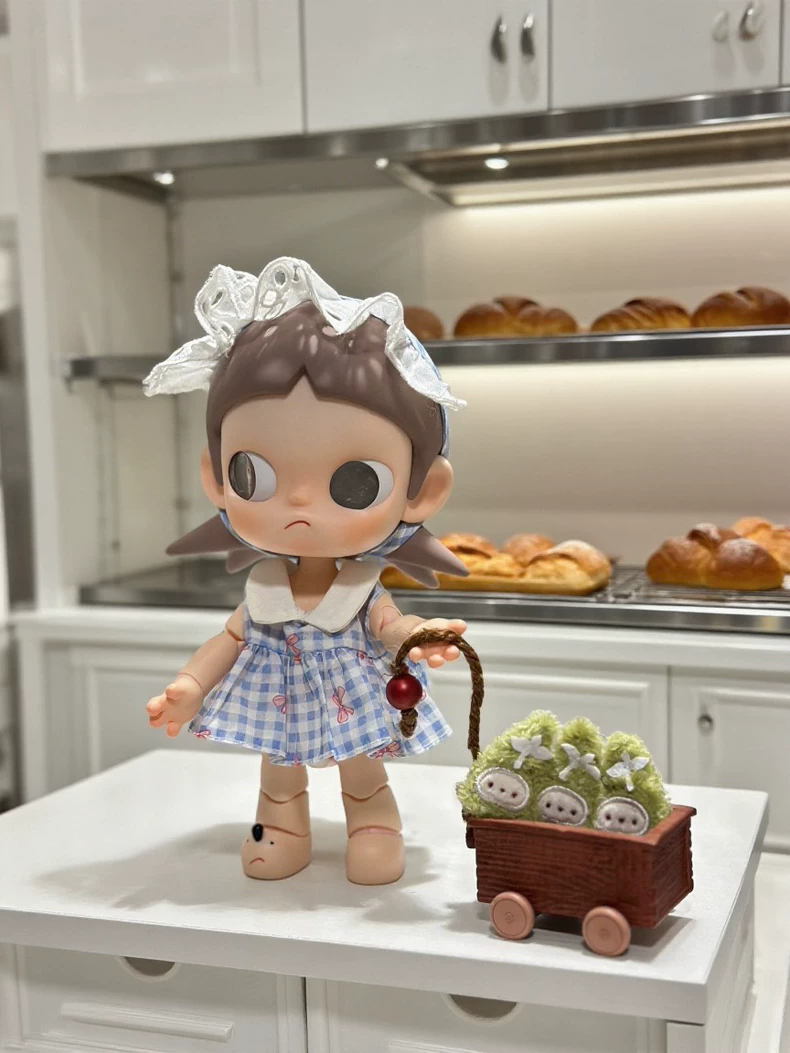 Charming Blue Gingham Zsiga BJD 1/8 Outfit with Pink Bows & Lace Headband - Image 2
