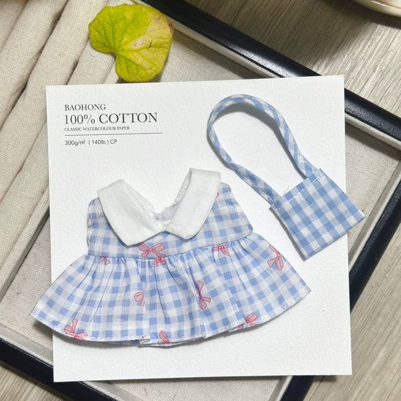 Charming Blue Gingham Zsiga BJD 1/8 Outfit with Pink Bows & Lace Headband - Image 3
