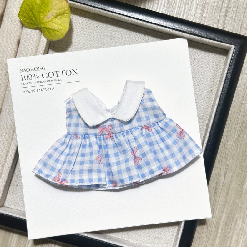 Charming Blue Gingham Zsiga BJD 1/8 Outfit with Pink Bows & Lace Headband - Image 5