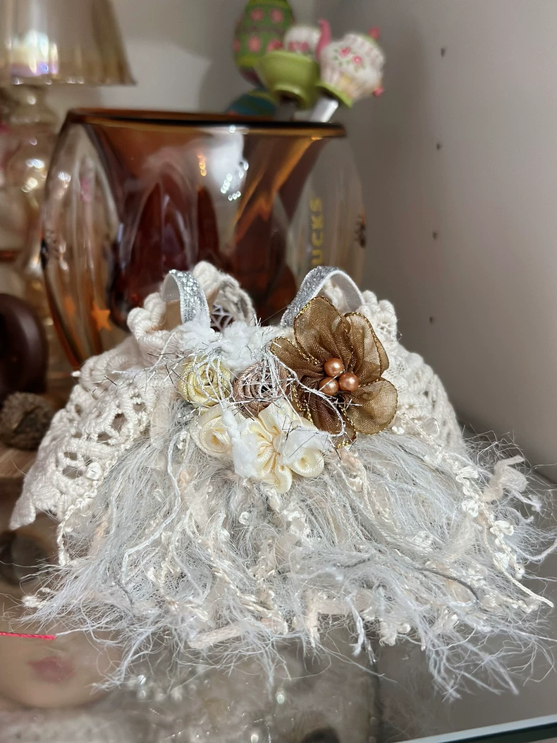 Exquisite Skullpanda Lace Outfit – Vintage Elegance with Pearl & Floral Accents | Collector’s Dream - Image 2