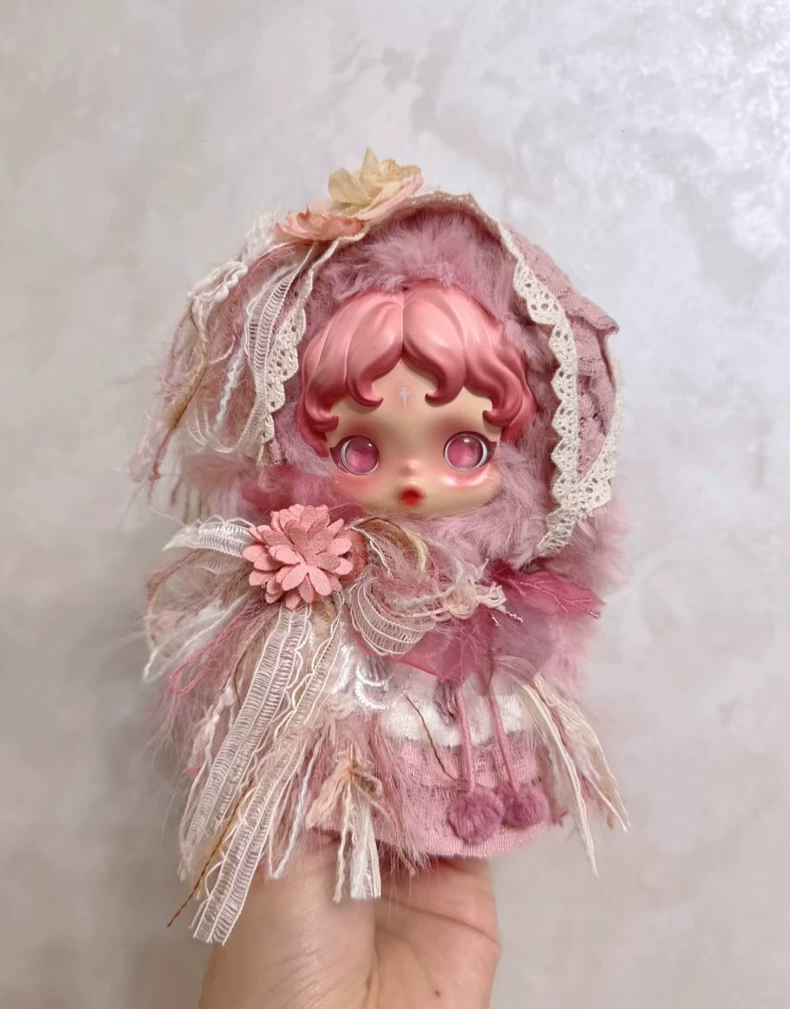 Elegant Pink Lace Skullpanda BJD Doll Outfit – Princess Floral Dress with Ruffles & Bows - Image 1
