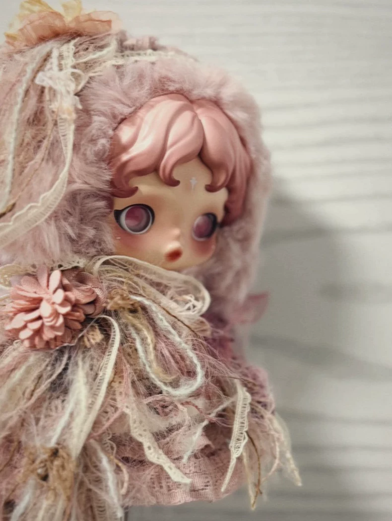 Elegant Pink Lace Skullpanda BJD Doll Outfit – Princess Floral Dress with Ruffles & Bows - Image 2