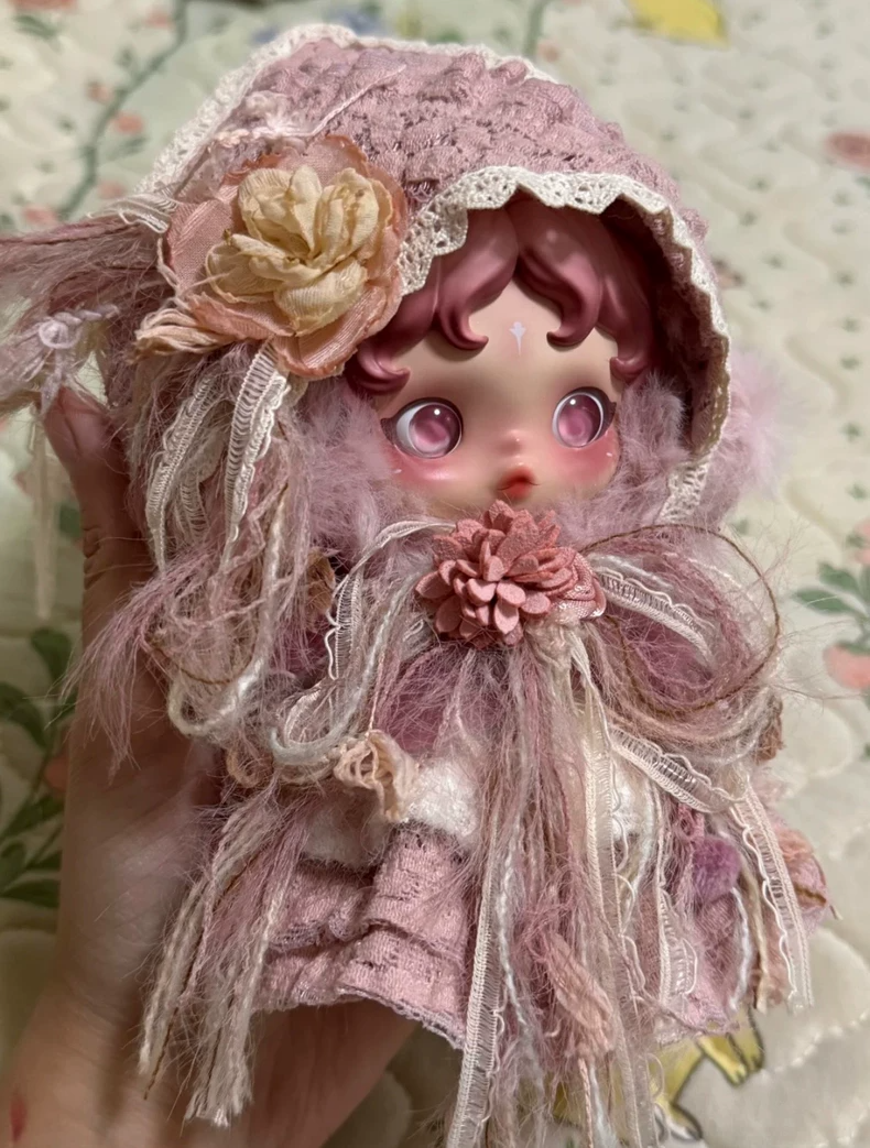 Elegant Pink Lace Skullpanda BJD Doll Outfit – Princess Floral Dress with Ruffles & Bows - Image 3