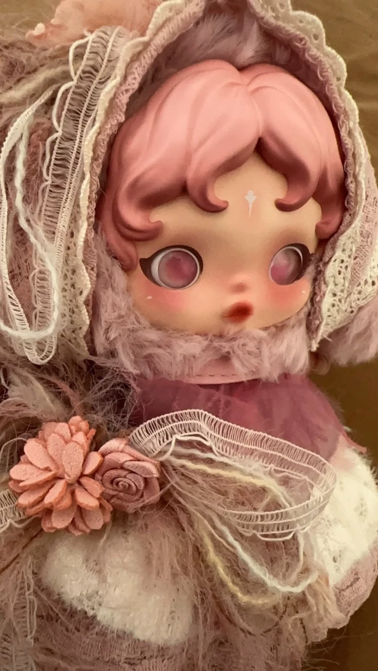 Elegant Pink Lace Skullpanda BJD Doll Outfit – Princess Floral Dress with Ruffles & Bows - Image 4