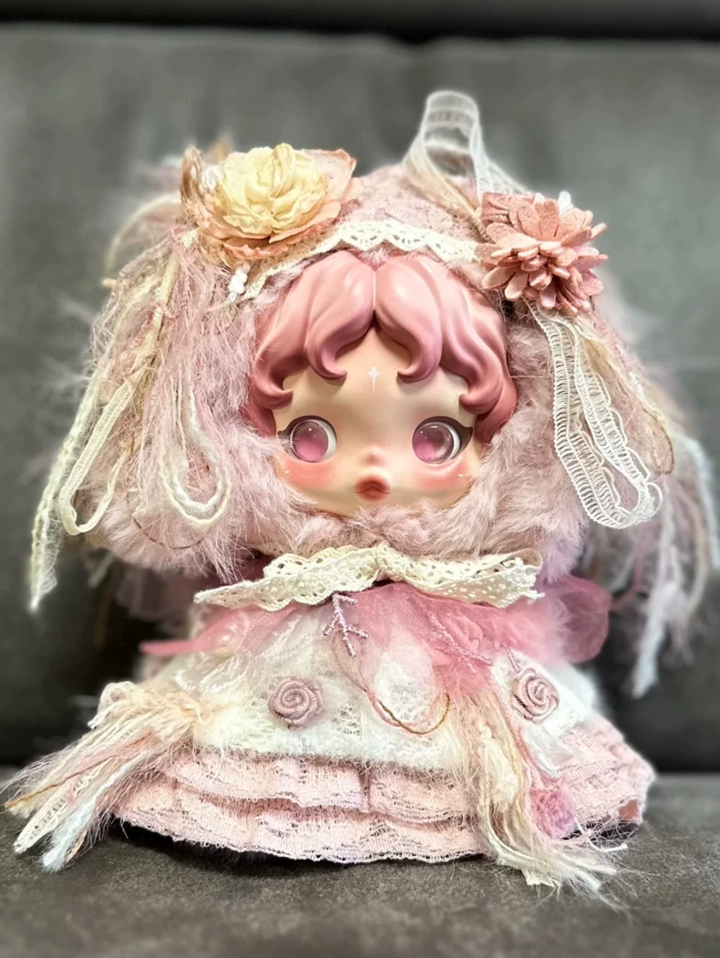 Elegant Pink Lace Skullpanda BJD Doll Outfit – Princess Floral Dress with Ruffles & Bows - Image 5