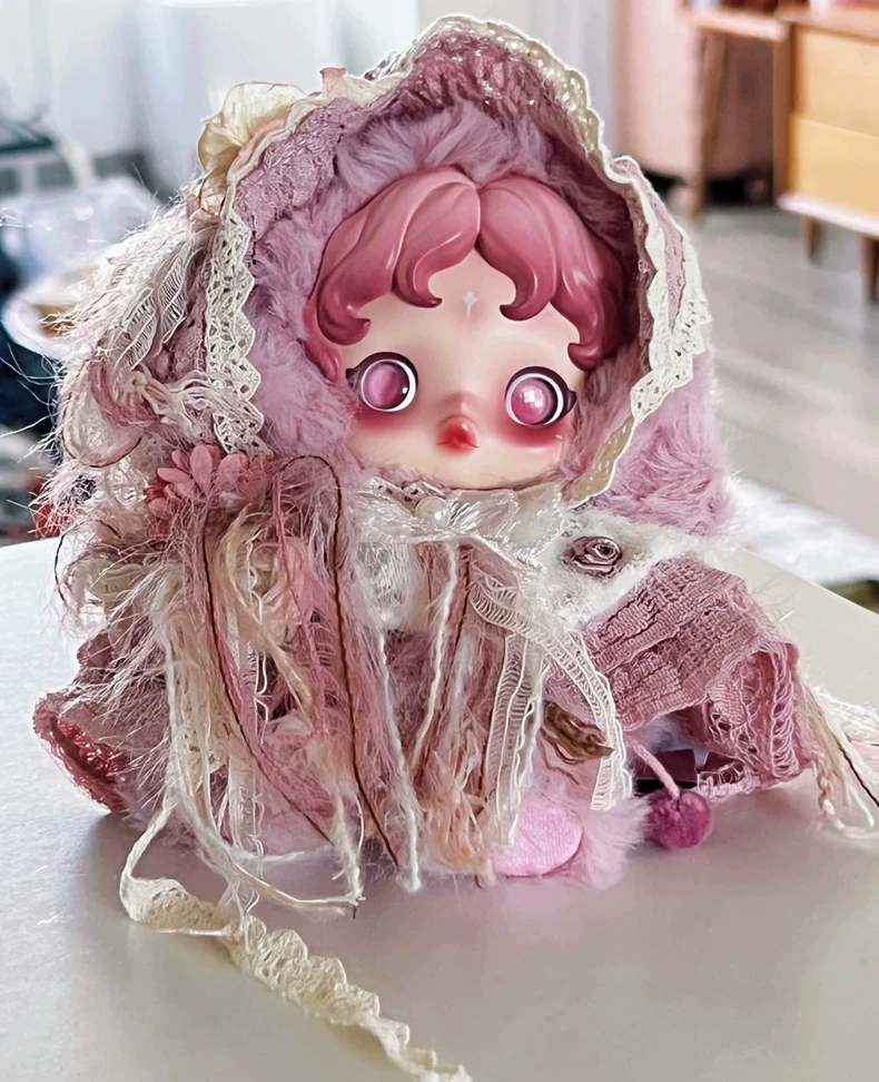 Elegant Pink Lace Skullpanda BJD Doll Outfit – Princess Floral Dress with Ruffles & Bows - Image 6