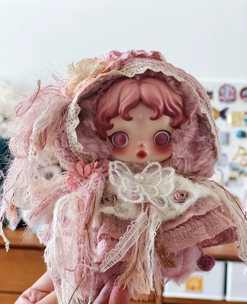 Elegant Pink Lace Skullpanda BJD Doll Outfit – Princess Floral Dress with Ruffles & Bows - Image 7