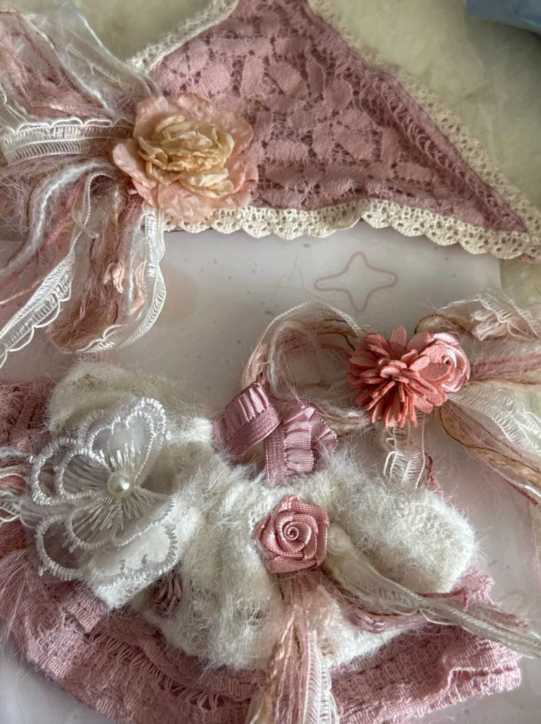 Elegant Pink Lace Skullpanda BJD Doll Outfit – Princess Floral Dress with Ruffles & Bows - Image 8
