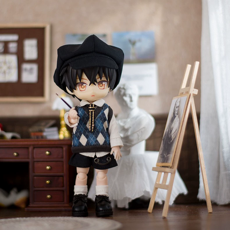 Stylish College-Inspired OB11 Doll Outfit: Argyle Vest, Beret & Tailored Shorts - Image 5