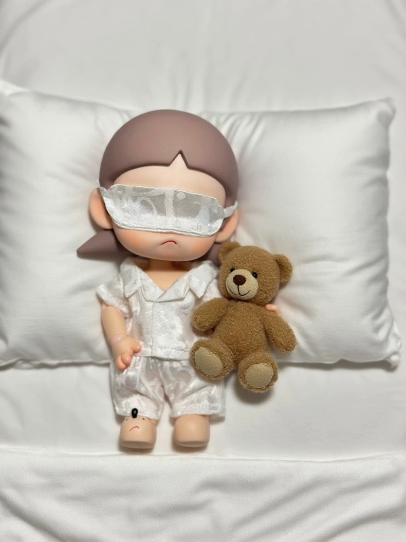 Zsiga BJD 1/8 Luxe Silk-Like Pajama Outfit with Eye Mask – Elegant Doll Wardrobe Essential - Image 2