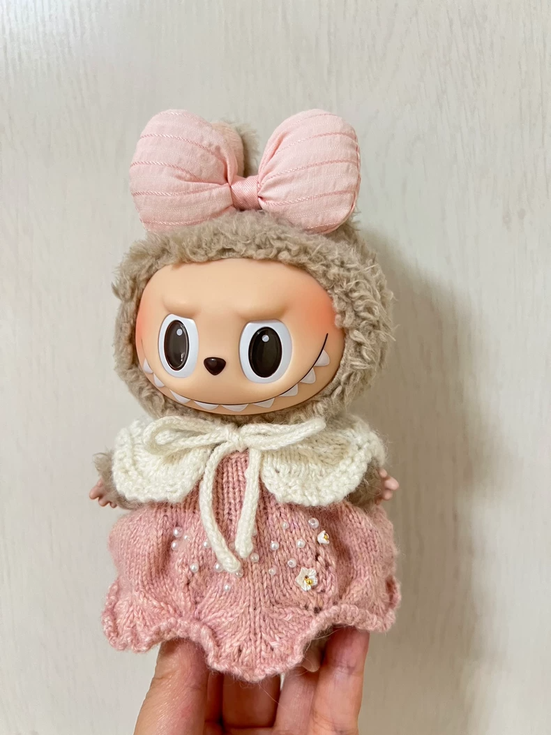 Handmade Pink Labubu Doll Outfit with Bow & Pearl Embellishments – Soft, Durable & Stylish - Image 1