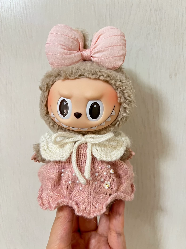 Handmade Pink Labubu Doll Outfit with Bow & Pearl Embellishments – Soft, Durable & Stylish - Image 2