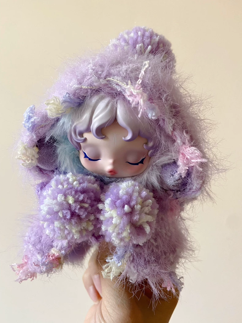 Whimsical Skullpanda Plush Outfit: Pastel Purple Hooded Cape for Enchanted Doll Fashion - Image 1