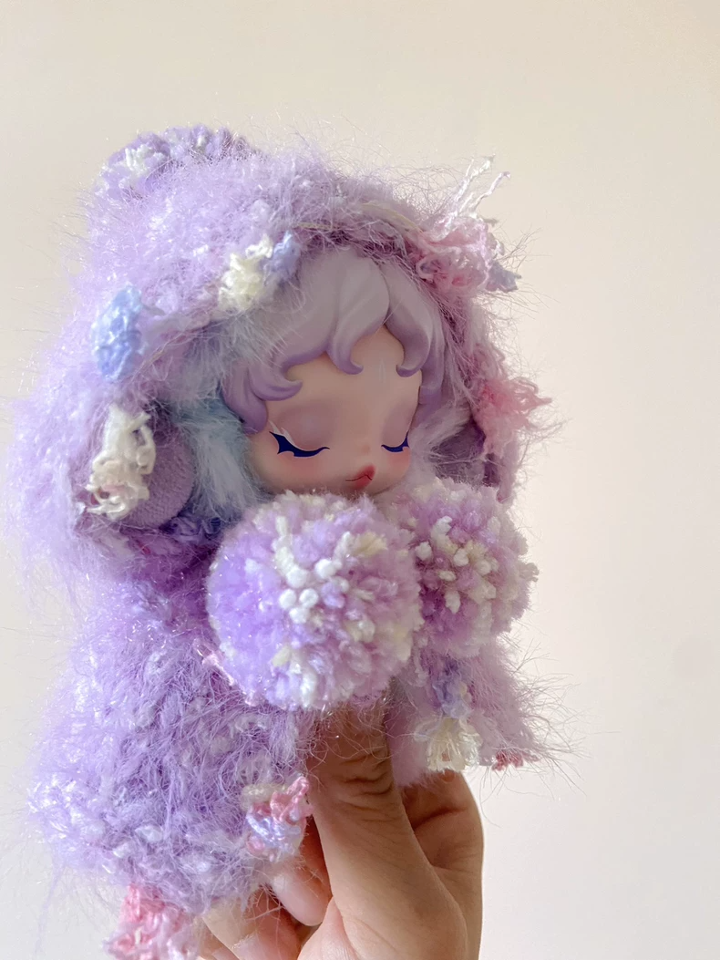 Whimsical Skullpanda Plush Outfit: Pastel Purple Hooded Cape for Enchanted Doll Fashion - Image 2